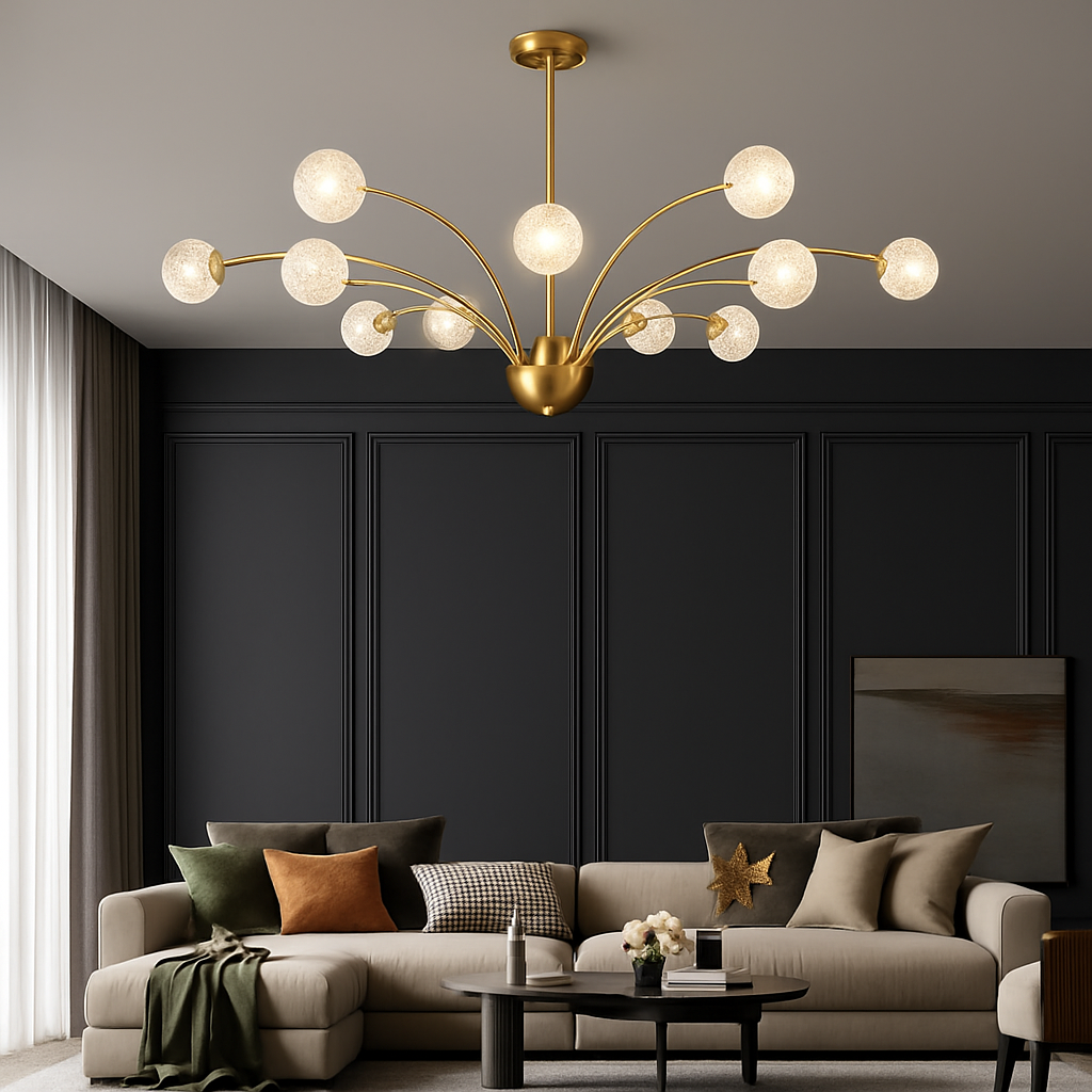 lustre nordique en cuivre et cristal design élégant et luxueux - vue 6 sur 16