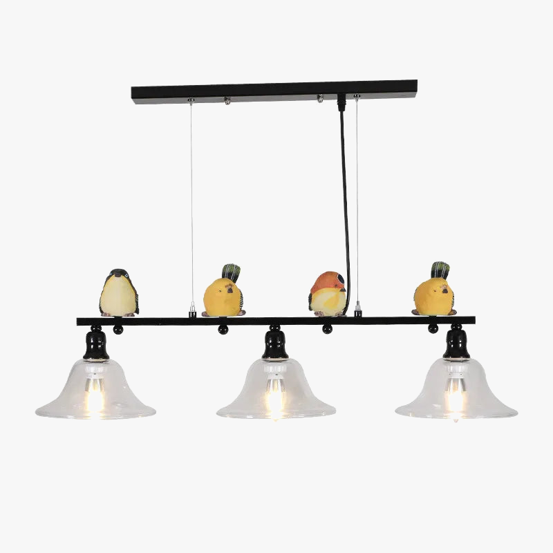 lustre nordique en fer verre et résine avec oiseaux