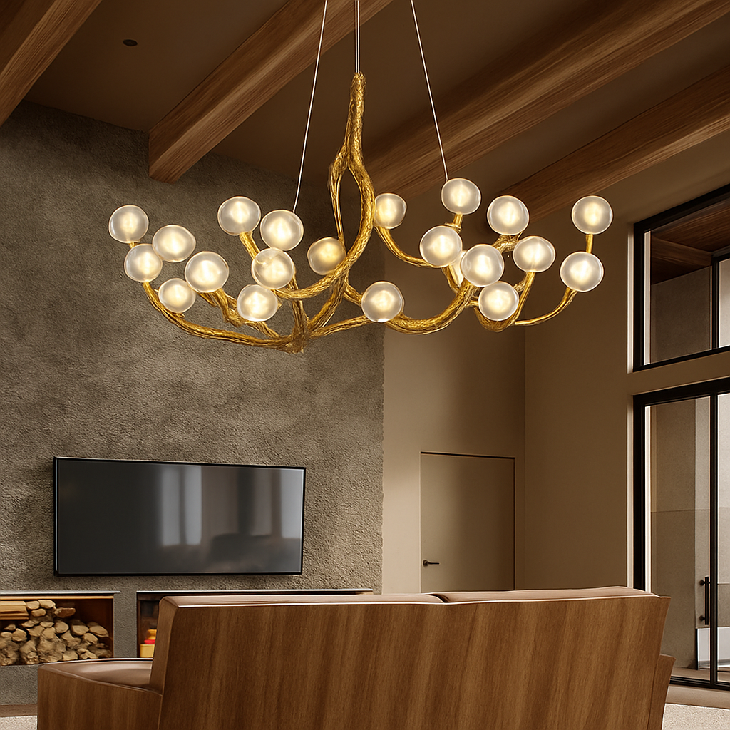 lustre nordique rétro en verre led avec branche d'arbre - vue 2 sur 9