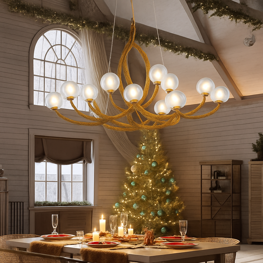 lustre nordique rétro en verre led avec branche d'arbre - vue 4 sur 9