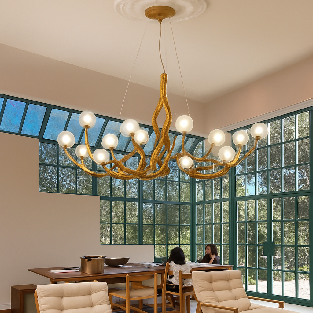 lustre nordique rétro en verre led avec branche d'arbre - vue 5 sur 9