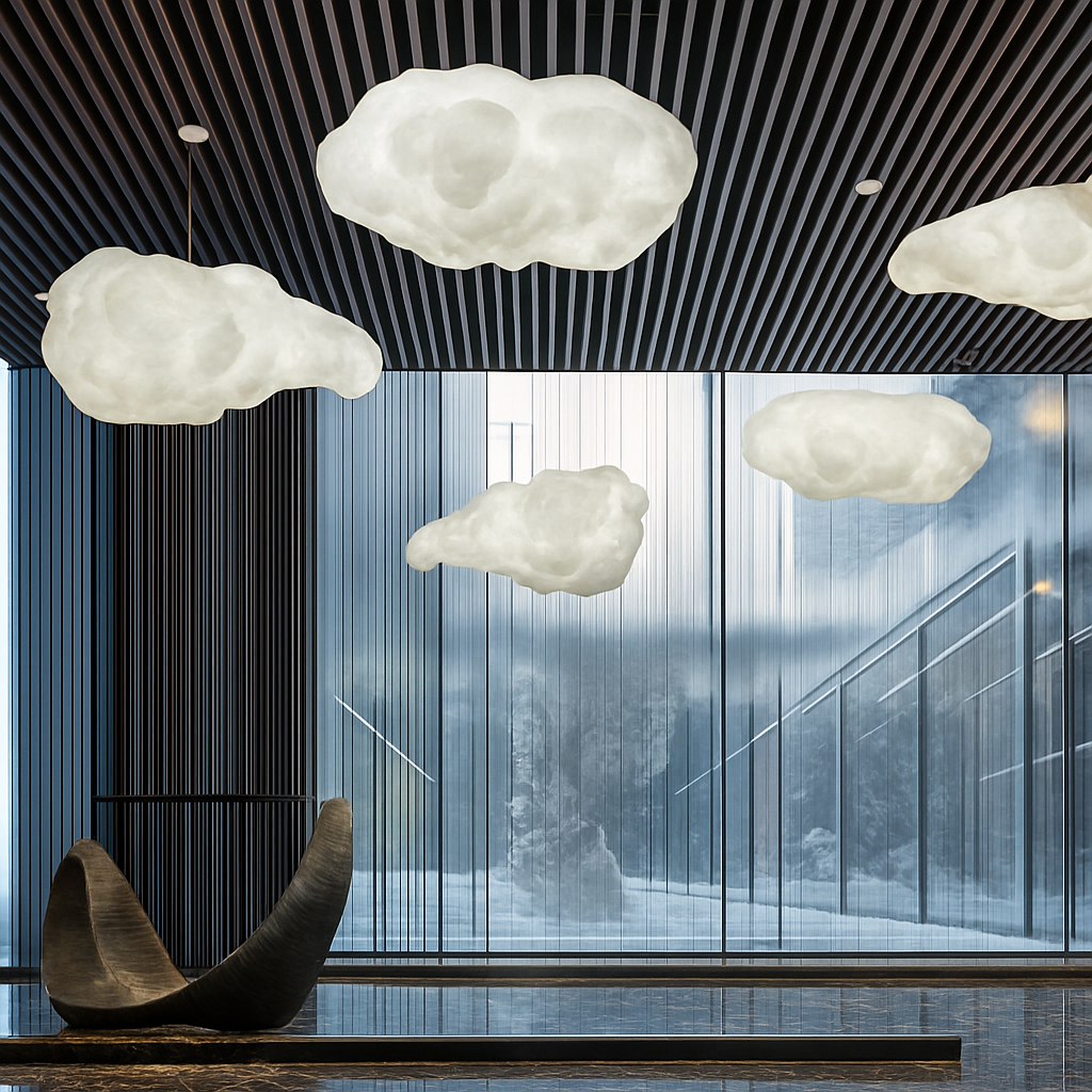 lustre nuages blancs en soie coton led pour enfants - vue 5 sur 12