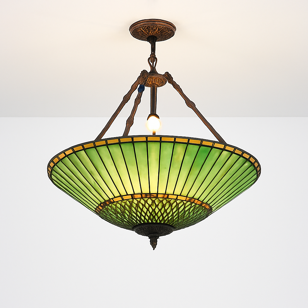 lustre rétro américain en vitrail style tiffany - vue 3 sur 8