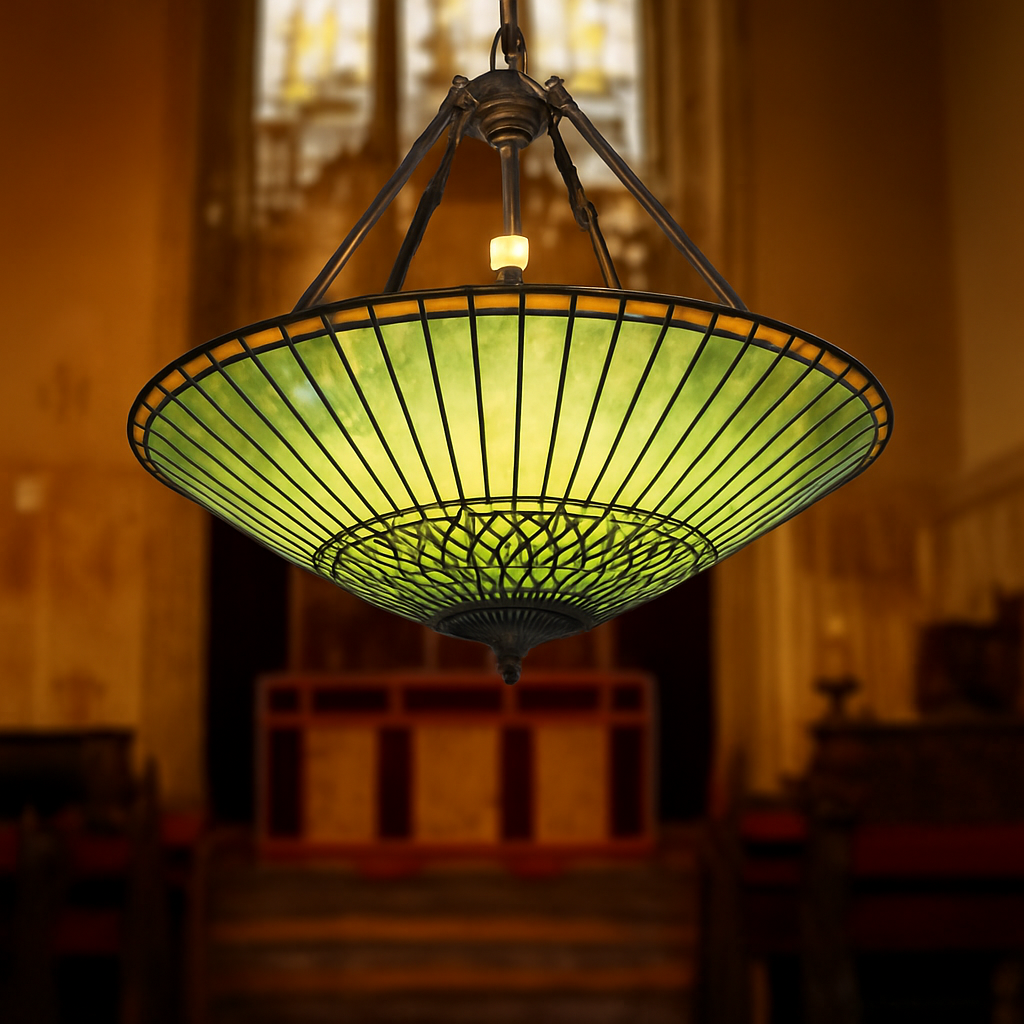 lustre rétro américain en vitrail style tiffany - vue 4 sur 8