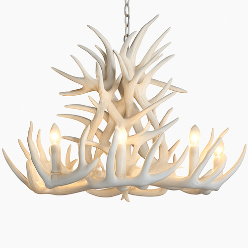 lustre Rétro résine bois salon Restaurant Bar 4/6/9 bras marron blanc E14 corne de cerf lumières décoration de la maison - vue 2 sur 18