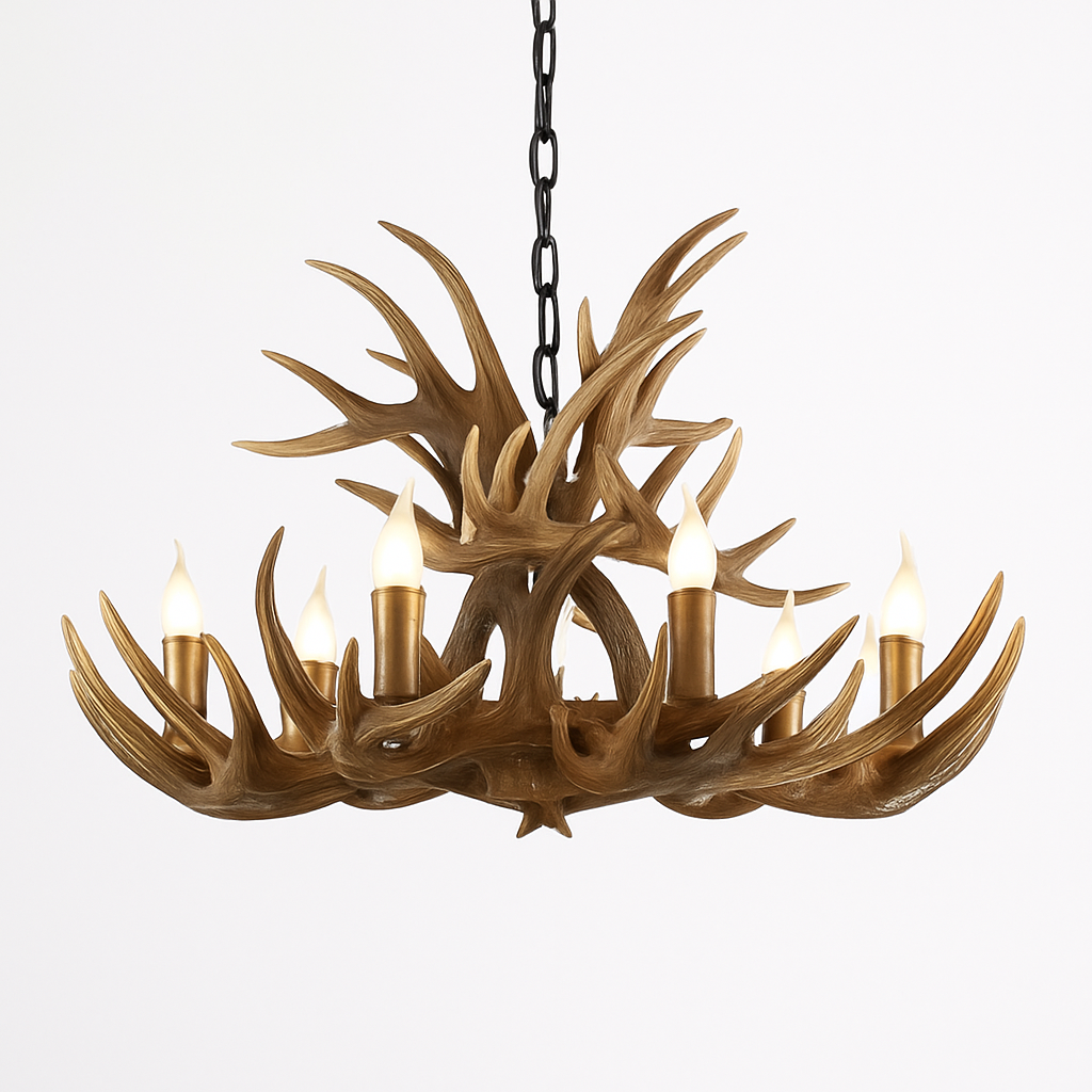 lustre Rétro résine bois salon Restaurant Bar 4/6/9 bras marron blanc E14 corne de cerf lumières décoration de la maison - vue 16 sur 18