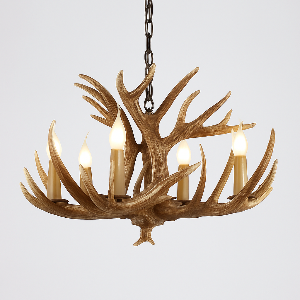 lustre Rétro résine bois salon Restaurant Bar 4/6/9 bras marron blanc E14 corne de cerf lumières décoration de la maison - vue 17 sur 18