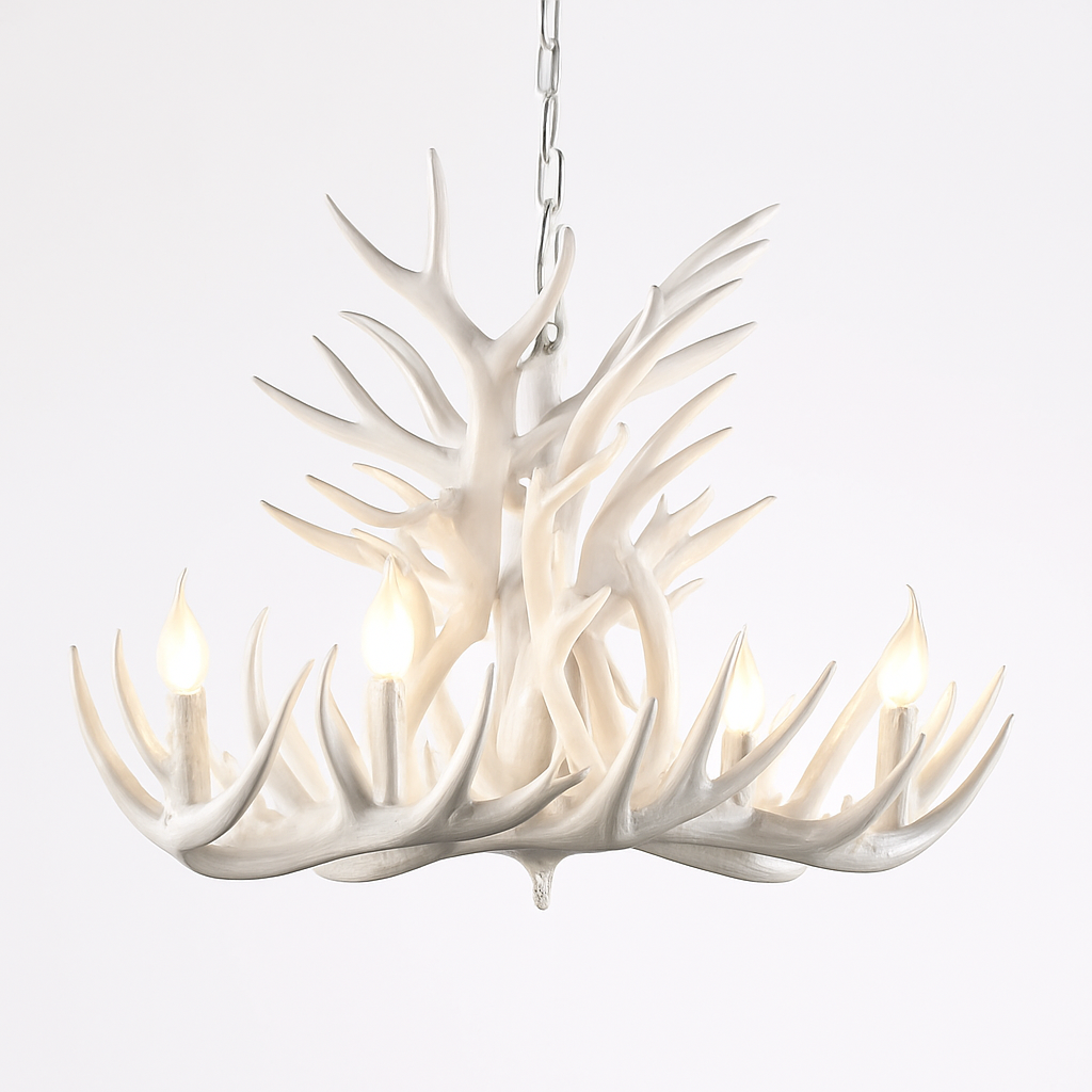 lustre Rétro résine bois salon Restaurant Bar 4/6/9 bras marron blanc E14 corne de cerf lumières décoration de la maison - vue 7 sur 18