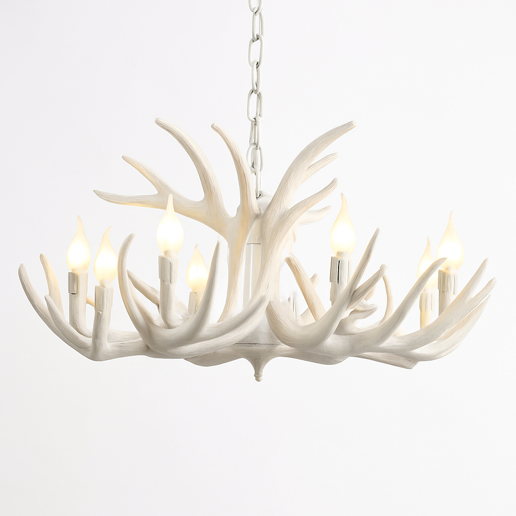 lustre Rétro résine bois salon Restaurant Bar 4/6/9 bras marron blanc E14 corne de cerf lumières décoration de la maison - vue 9 sur 18