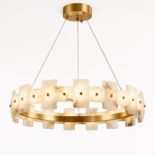 lustre rond en marbre naturel avec anneau en cuivre réglable