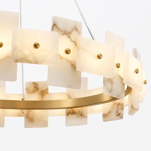 lustre rond en marbre naturel avec anneau en cuivre réglable