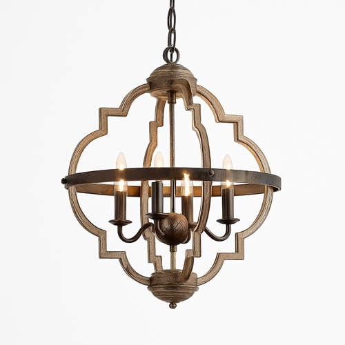 Lustre rustique en métal vintage avec lampes bougies