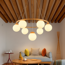 lustre suspendu en bois avec lampe en verre moderne