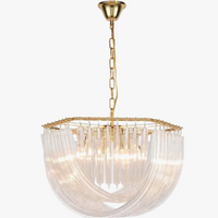 lustre suspendu en tube de verre courbé en métal doré moderne