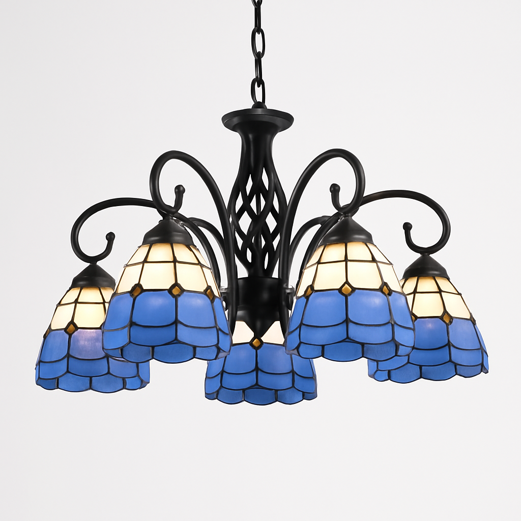 lustre tiffany méditerranéen en verre teinté pour décoration intérieure