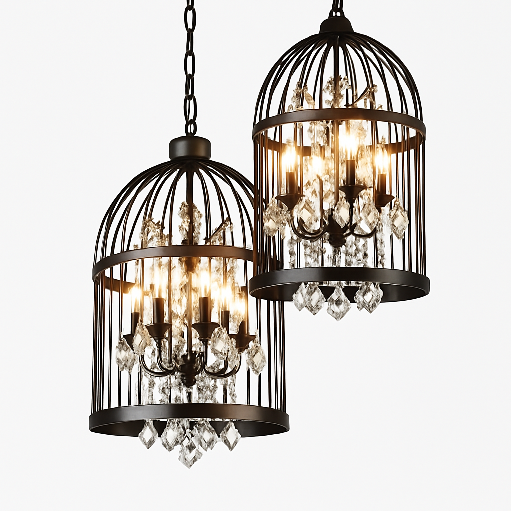 lustre vintage cage à oiseaux en cristal pour bars et restaurants