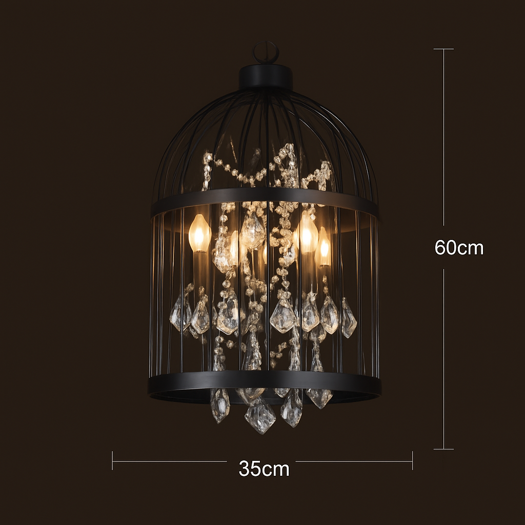 lustre vintage cage à oiseaux en cristal pour bars et restaurants - vue 4 sur 11