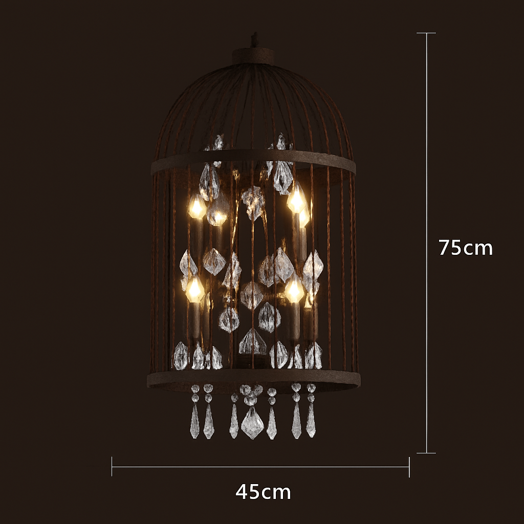 lustre vintage cage à oiseaux en cristal pour bars et restaurants - vue 9 sur 11