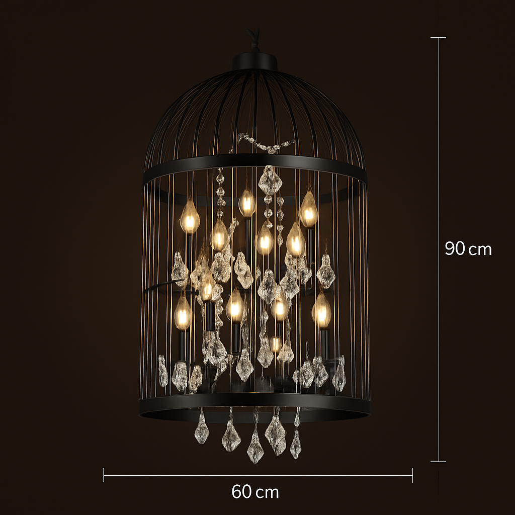 lustre vintage cage à oiseaux en cristal pour bars et restaurants - vue 10 sur 11