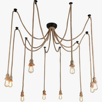 Vintage hemp rope spider chandelier with retro bulb