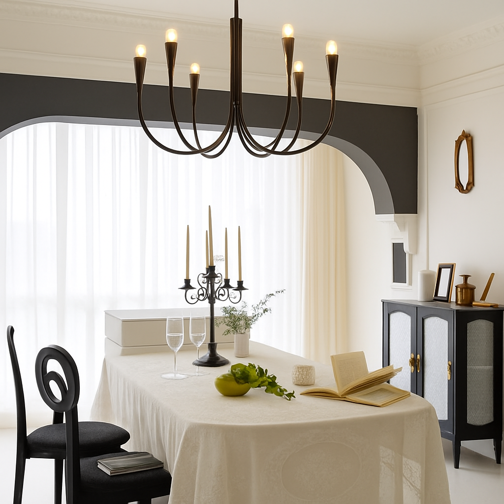 lustre vintage français doré noir design pour éclairage intérieur - vue 4 sur 10
