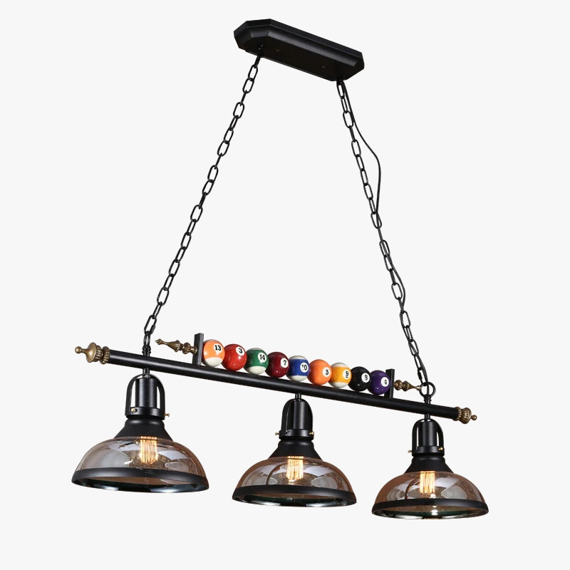 lustre vintage industriel en forme de boule de billard avec abat-jour en verre