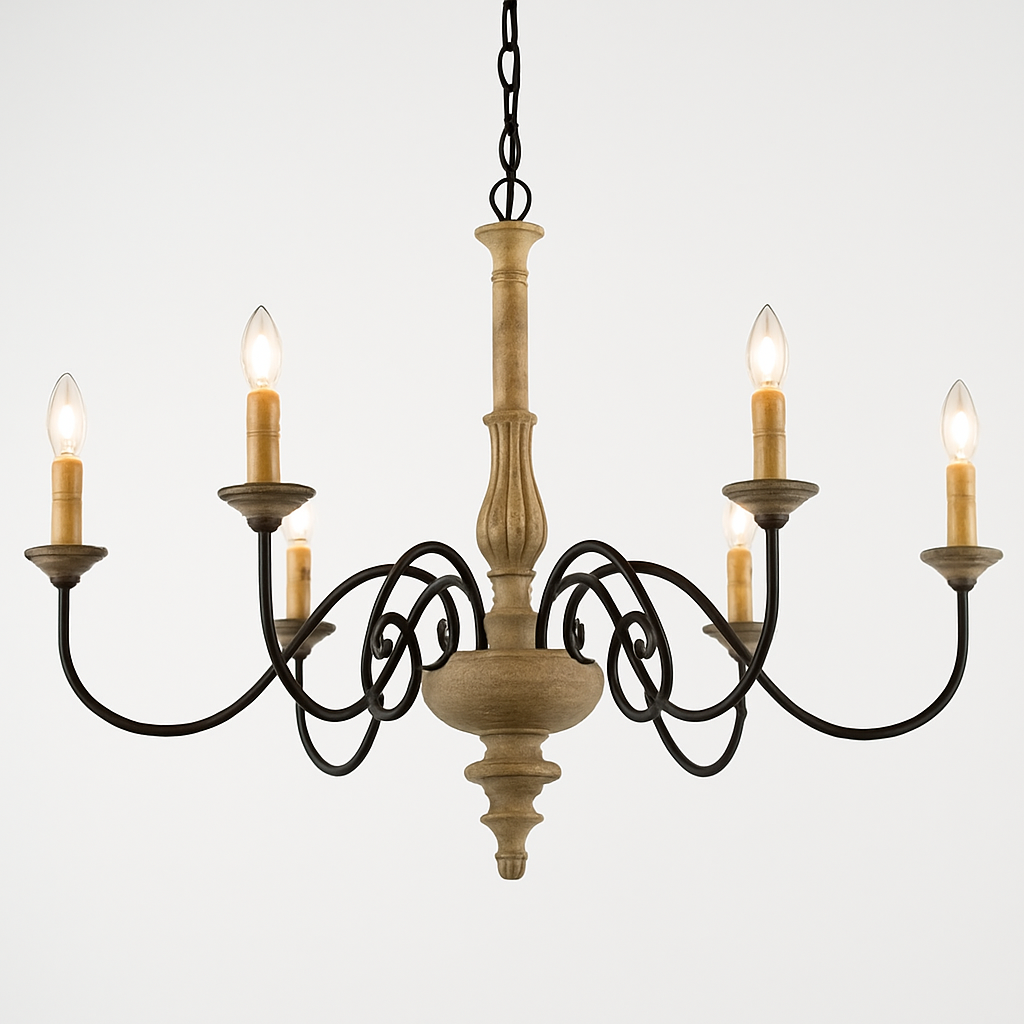 lustre vintage style français en bois massif style nordique - vue 7 sur 6