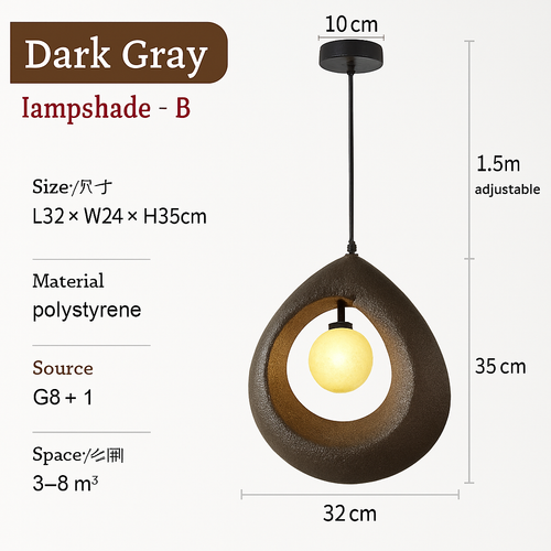 Minimalist Japanese wabi sabi decorative LED chandelier - vue 13 sur 15