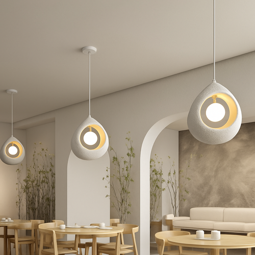 Minimalist Japanese wabi sabi decorative LED chandelier - vue 7 sur 15