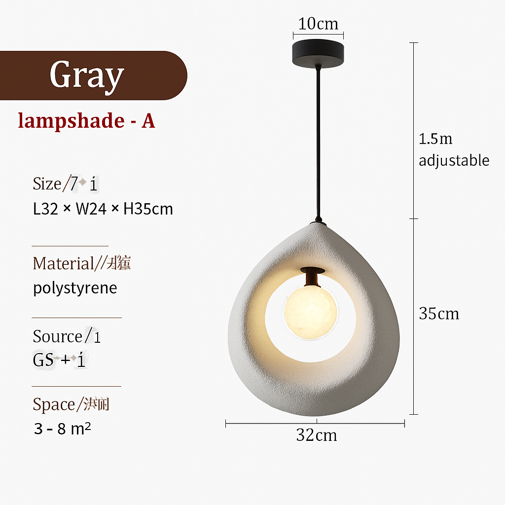 Minimalist Japanese wabi sabi decorative LED chandelier - vue 7 sur 15