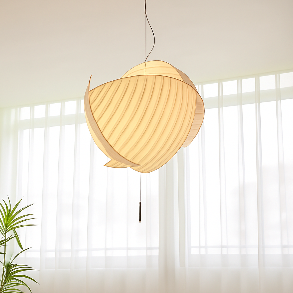 lustre wabi-sabi led en soie japonaise pour décoration maison - vue 6 sur 6