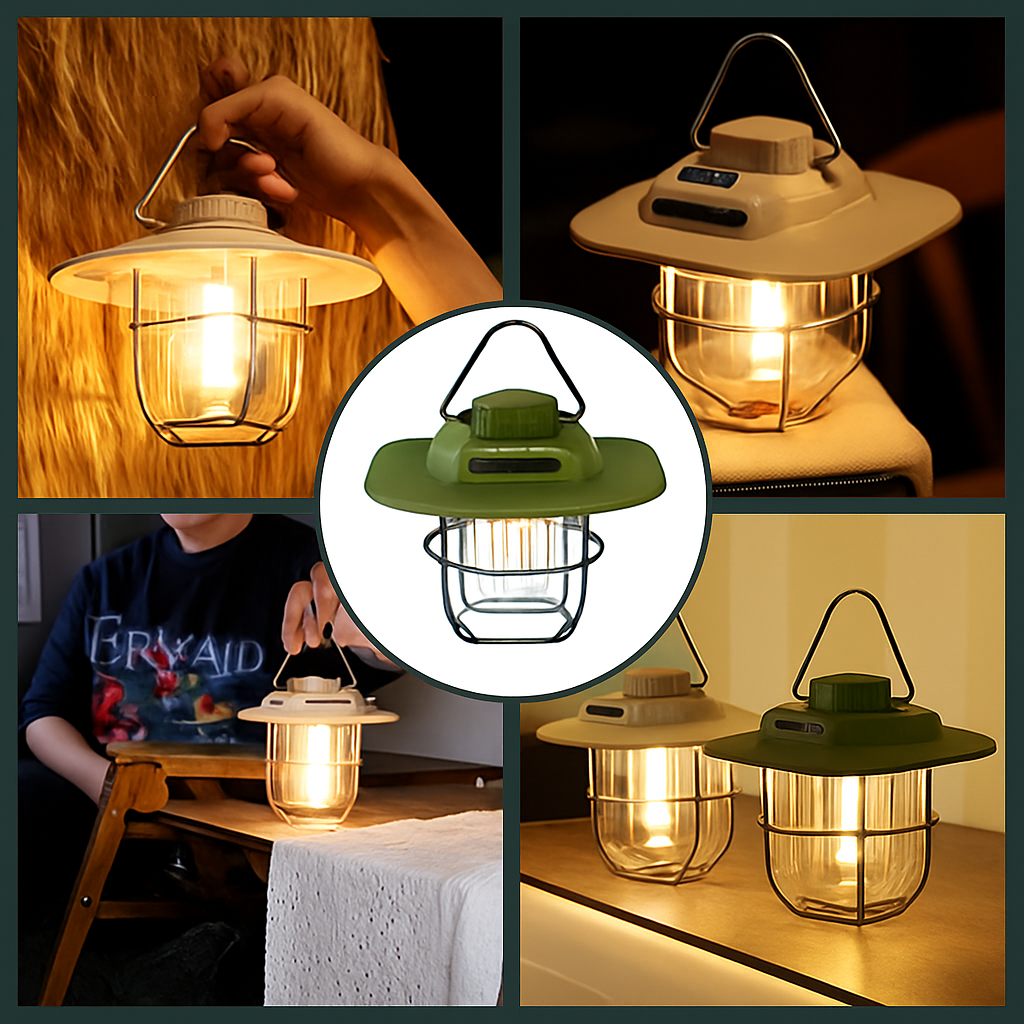 mini lanternes suspendues métal vintage lampe camping rechargeable étanche - vue 6 sur 9