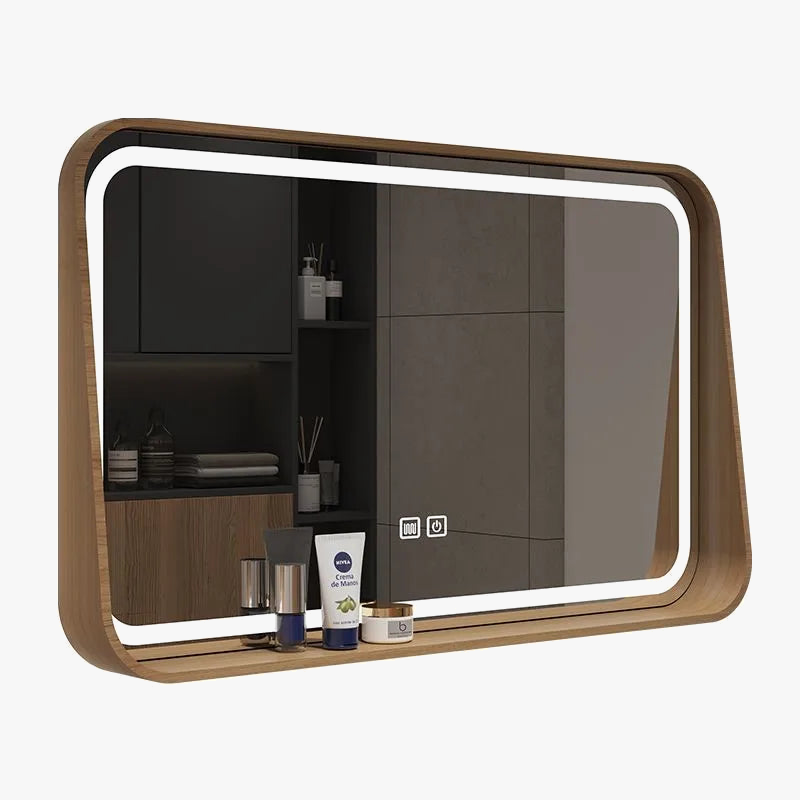 miroir nordique en bois massif pour salle de bain suspendu