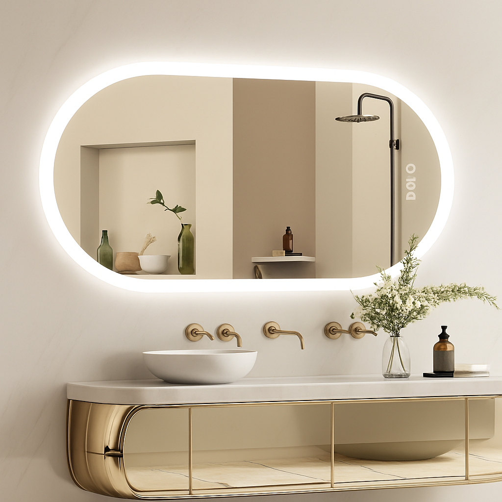 miroir ovale à led intelligent antibuée avec mémoire de lumière