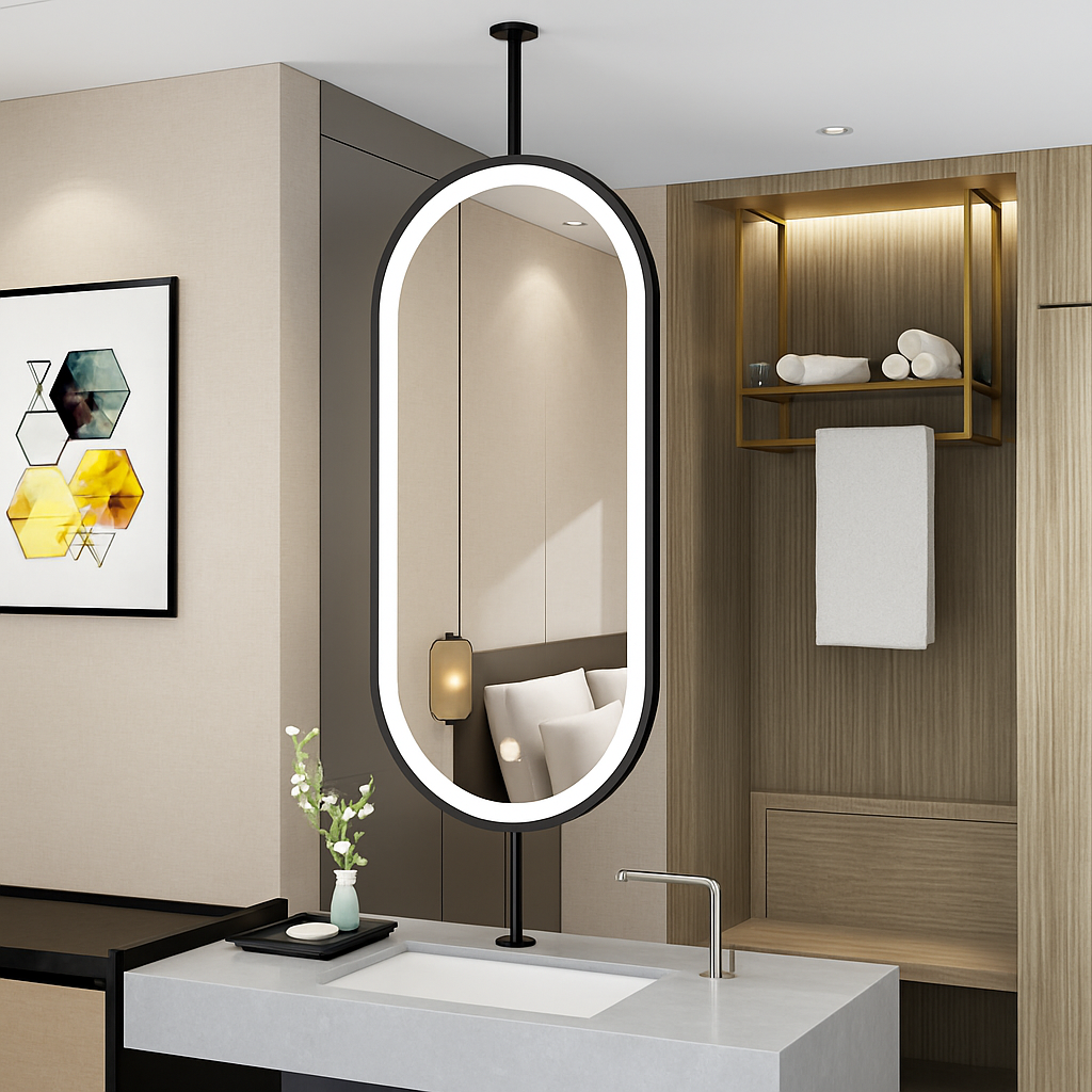miroir ovale suspendu moderne avec éclairage led pour décoration intérieure - vue 11 sur 12