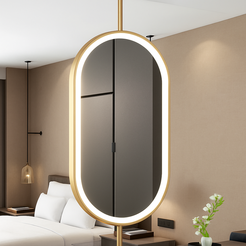 miroir ovale suspendu moderne avec éclairage led pour décoration intérieure