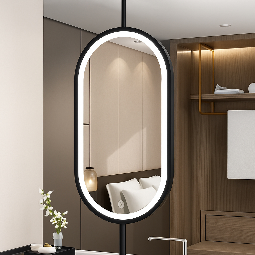 miroir ovale suspendu moderne avec éclairage led pour décoration intérieure - vue 4 sur 12