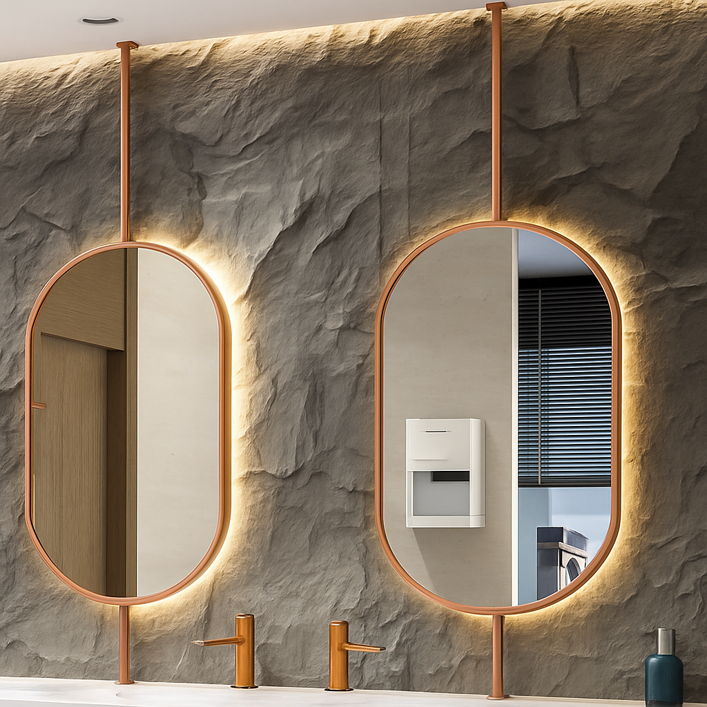 miroir ovale suspendu moderne avec éclairage led pour décoration intérieure - vue 5 sur 12