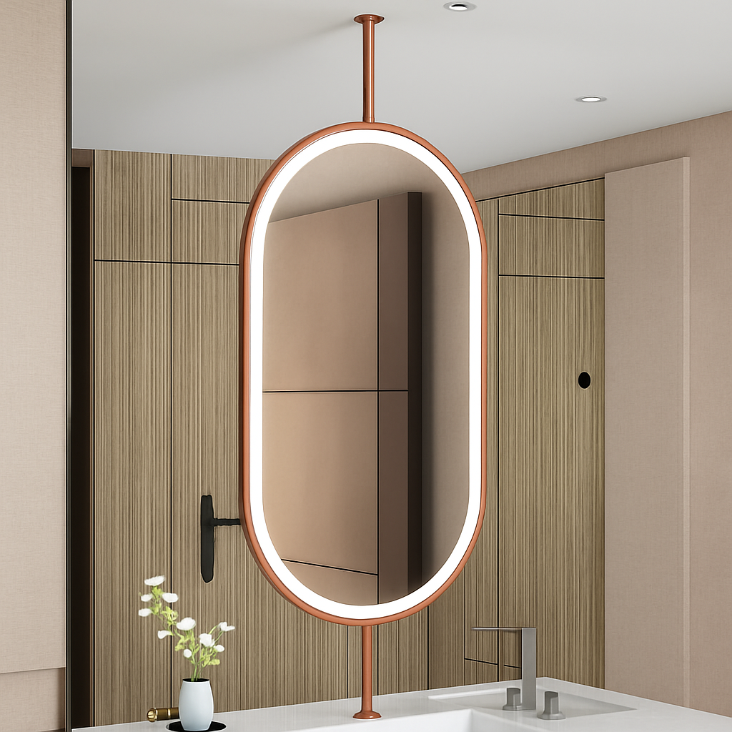 miroir ovale suspendu moderne avec éclairage led pour décoration intérieure - vue 6 sur 12