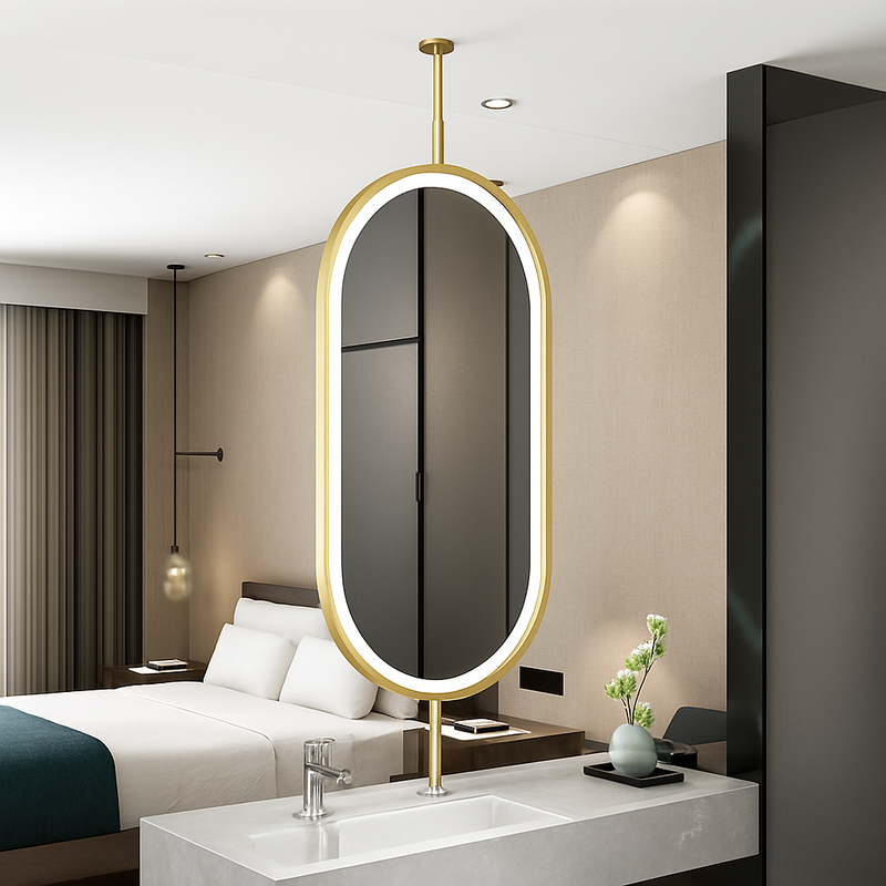 miroir ovale suspendu moderne avec éclairage led pour décoration intérieure