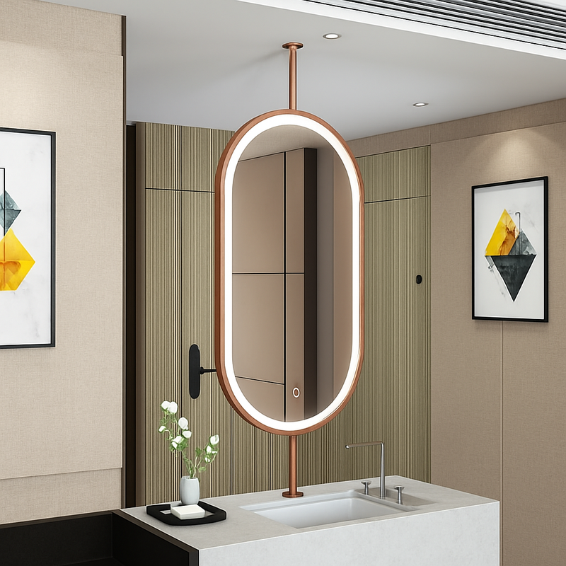 miroir ovale suspendu moderne avec éclairage led pour décoration intérieure