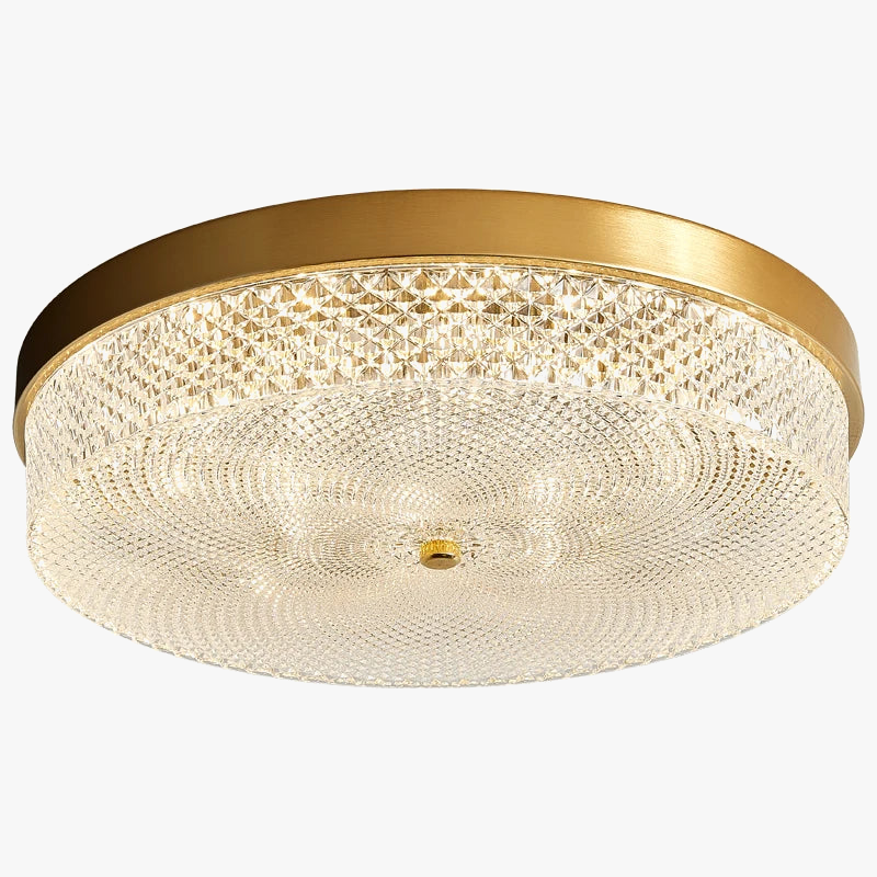 Plafonnier rond doré en métal et verre