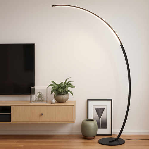 Modern Simple Ledc Shaped Aluminum Floor Lamp, Living Room Next To Sofa, Bedroom, Study, Leisure Fishing Black Floor Lamp - vue 3 sur 7