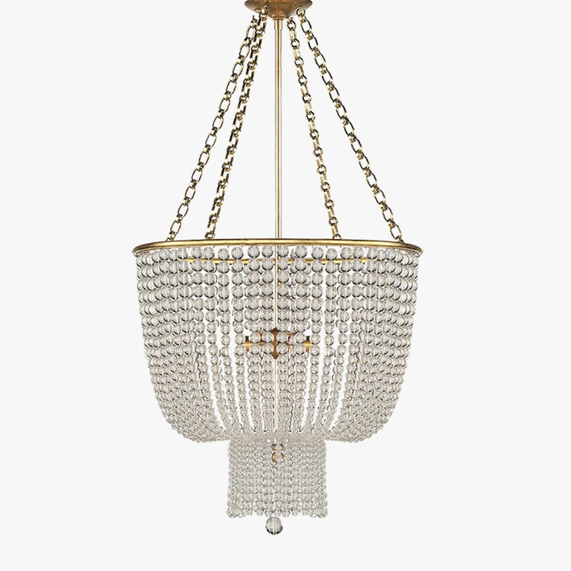 Moderne rétro rond E14 LED salon doré/chrome lustre lampe en cristal transparent perle en bois lustre