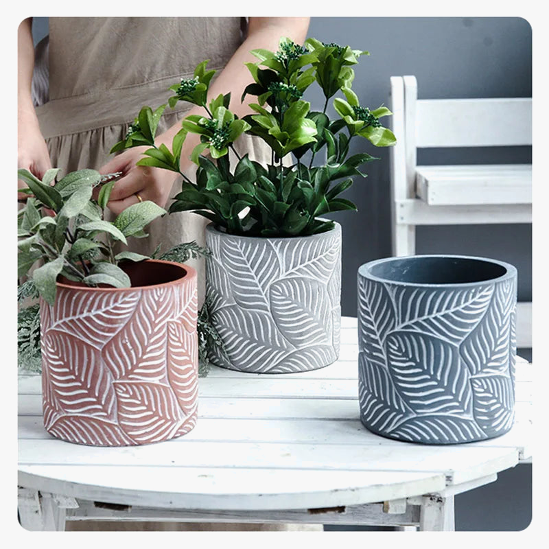 moules en silicone pour pots de fleurs en béton motifs feuillage