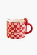 Mug ceramique anse noeud motif coeur damier original
