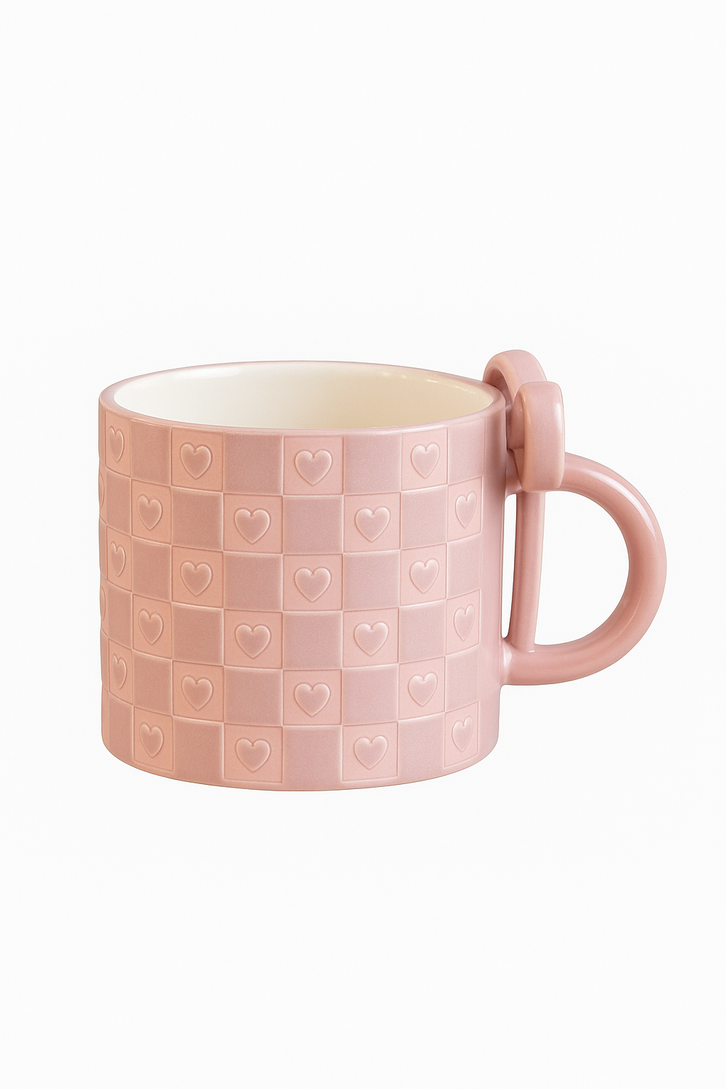 Mug céramique anse noeud papillon motif coeur damier - vue 2 sur 2