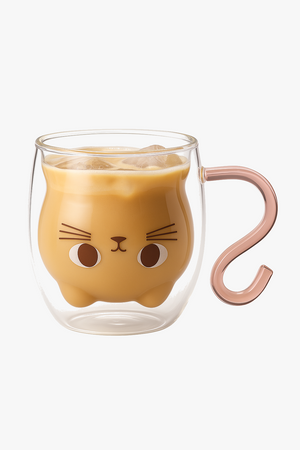 Cute double wall glass cat mug 250 ml
