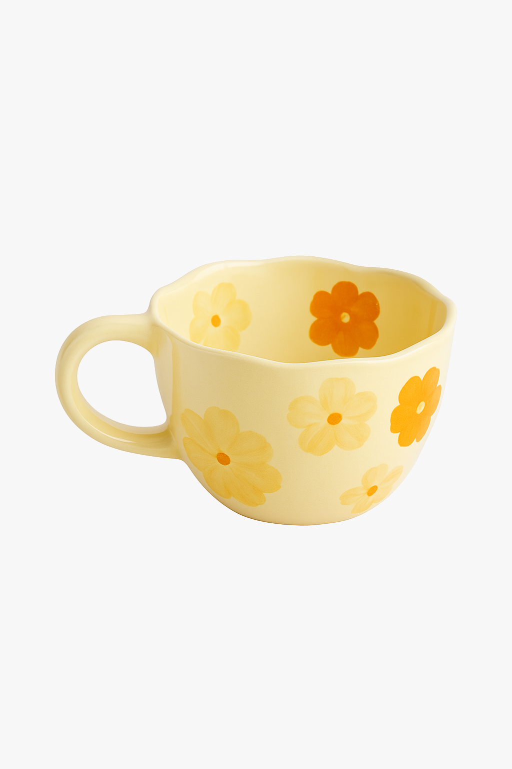 Mug en ceramique artisanale motifs fleurs style irregulier