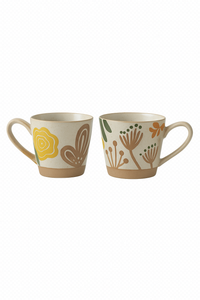 Mug retro ceramique peint main motif floral personnalisable